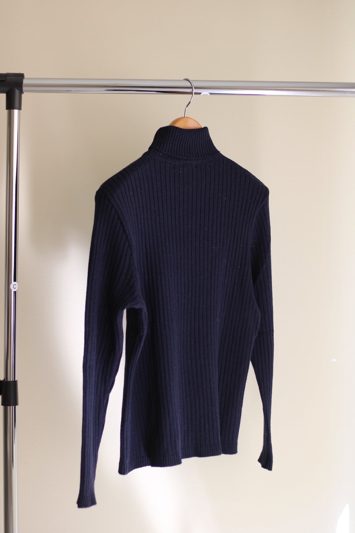 Camisola Turtleneck Zara XL em Malha Canelada Azul-Marinho