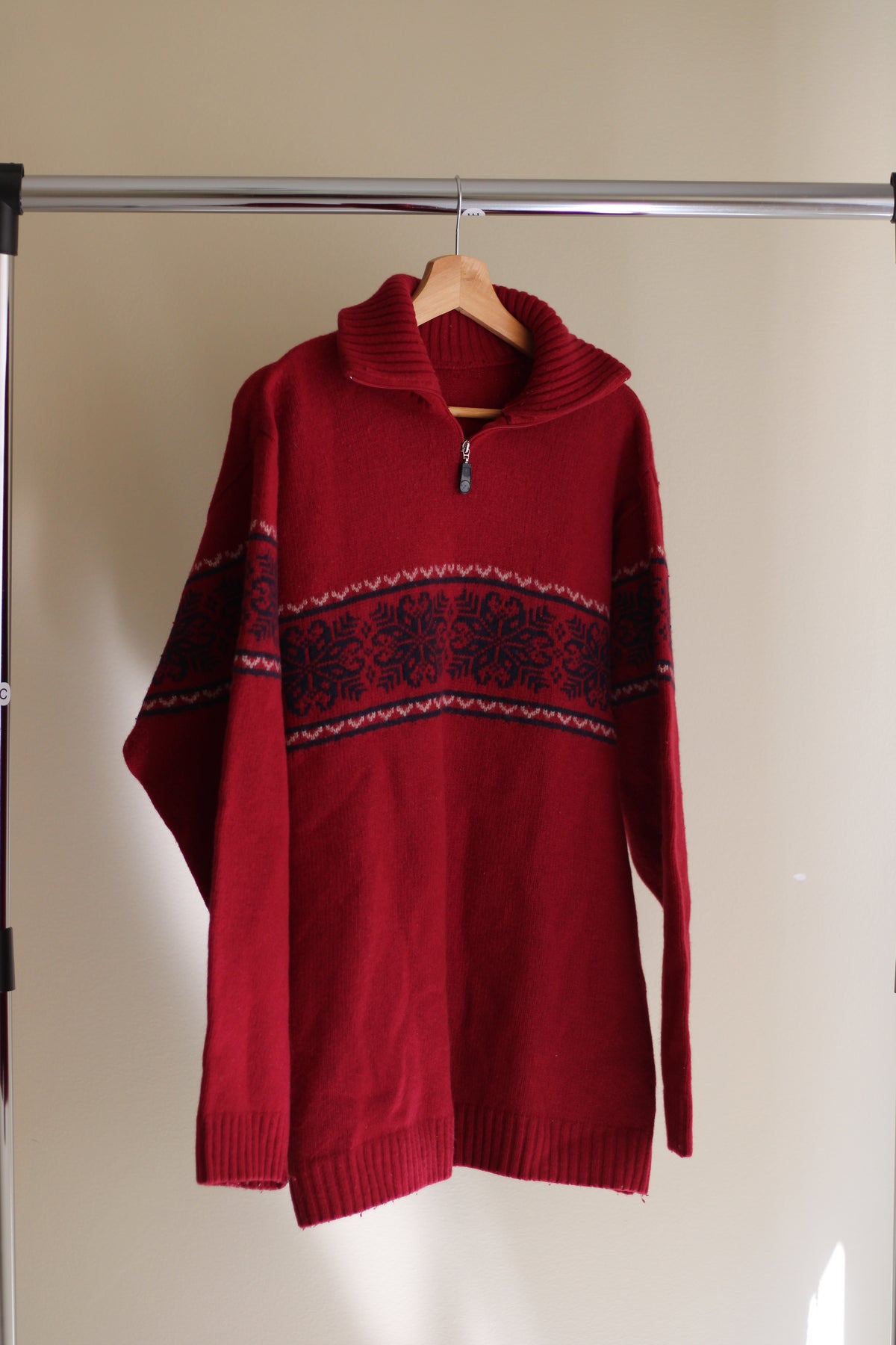 Camisola de lã Bordô com Padrão Nórdico L/XL