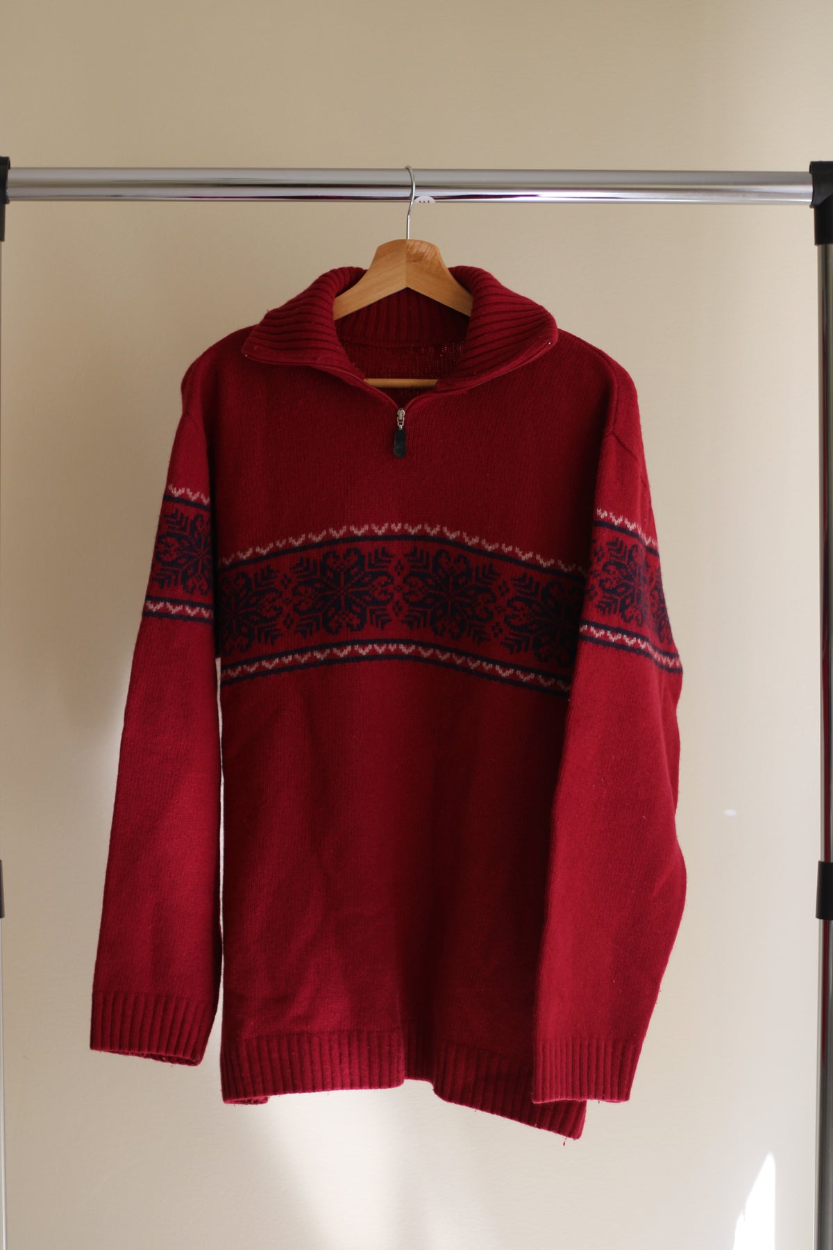 Camisola de lã Bordô com Padrão Nórdico L/XL