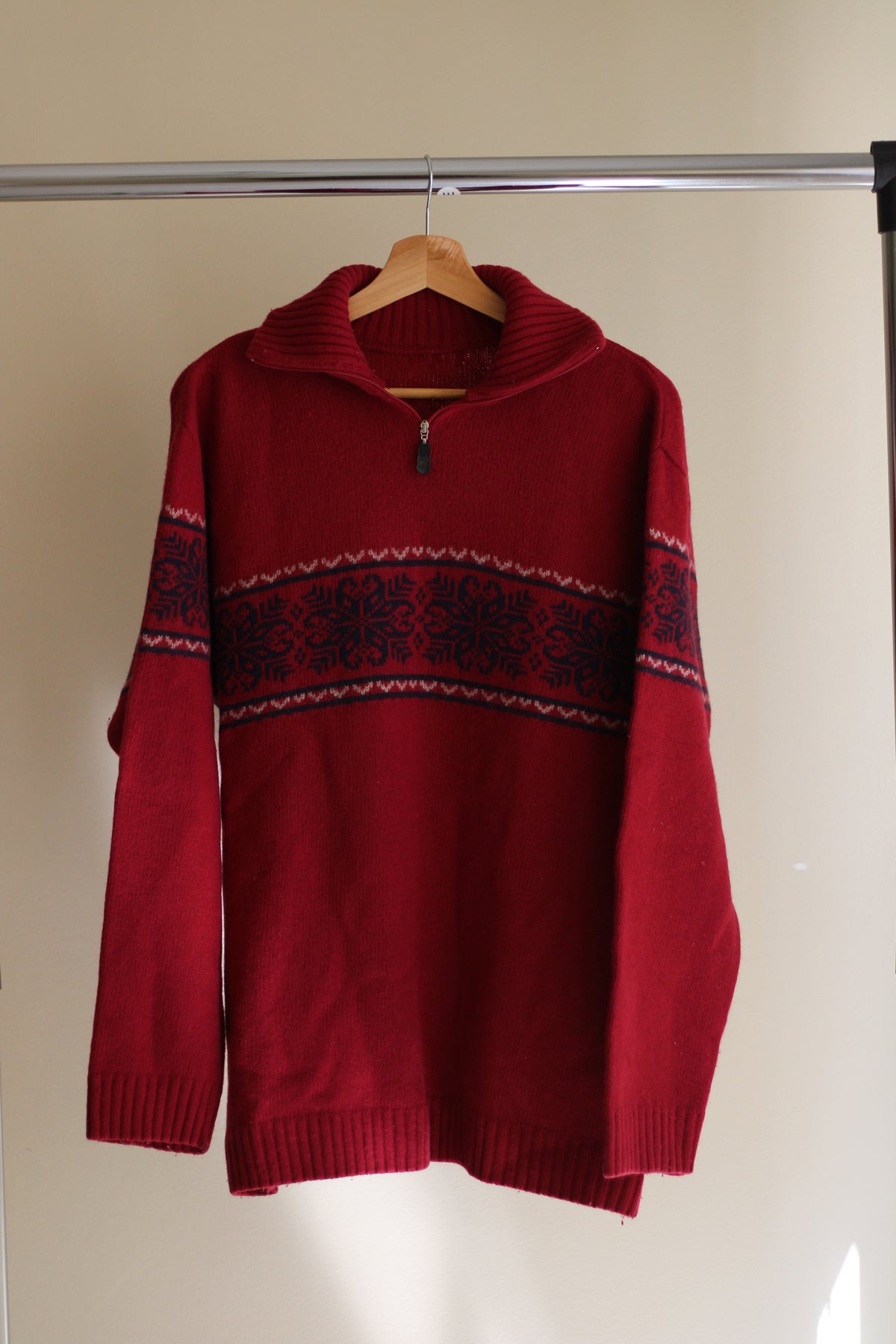Camisola de lã Bordô com Padrão Nórdico L/XL