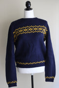 Camisola de malha azul-marinho Zara com motivos amarelos, vista frontal