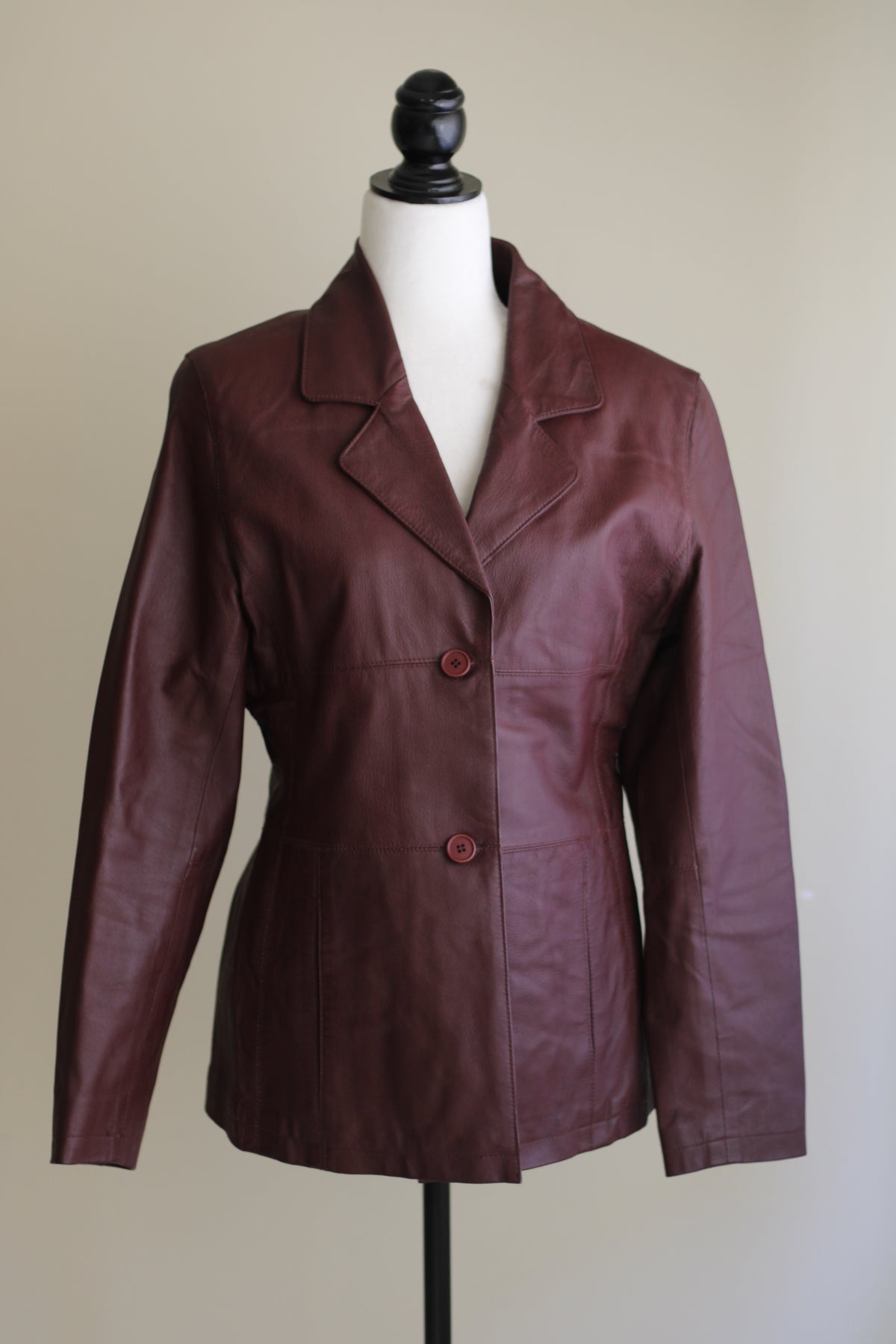 Blazer vintage Republika em pele bordeaux, vista frontal