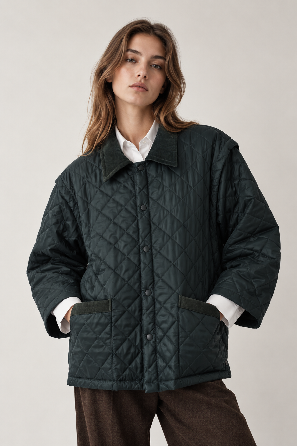 Casaco acolchoado verde vintage 2 em 1 XL