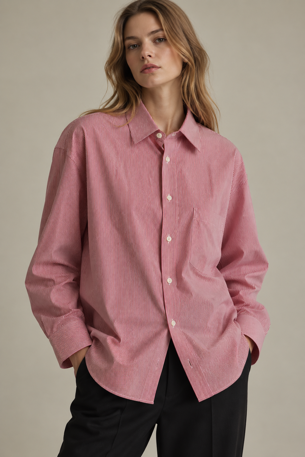 Camisa alfaiataria as riscas vermelho e branco algodão 42