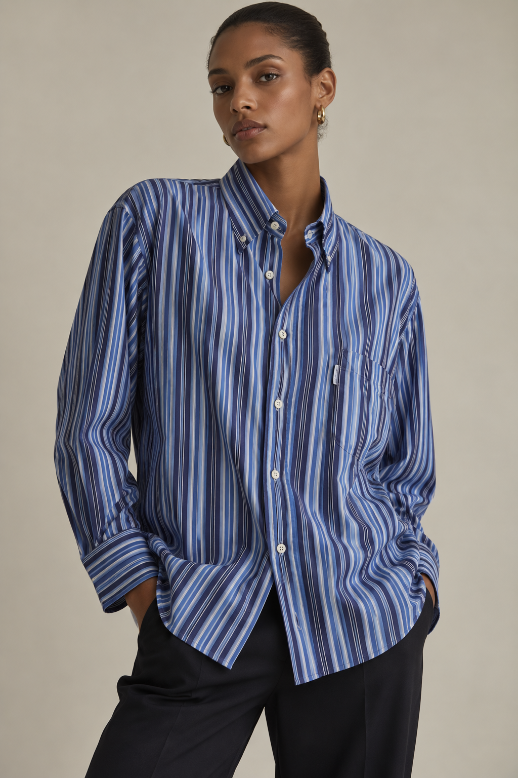 Camisa azul listrada vintage algodão Stradella 40