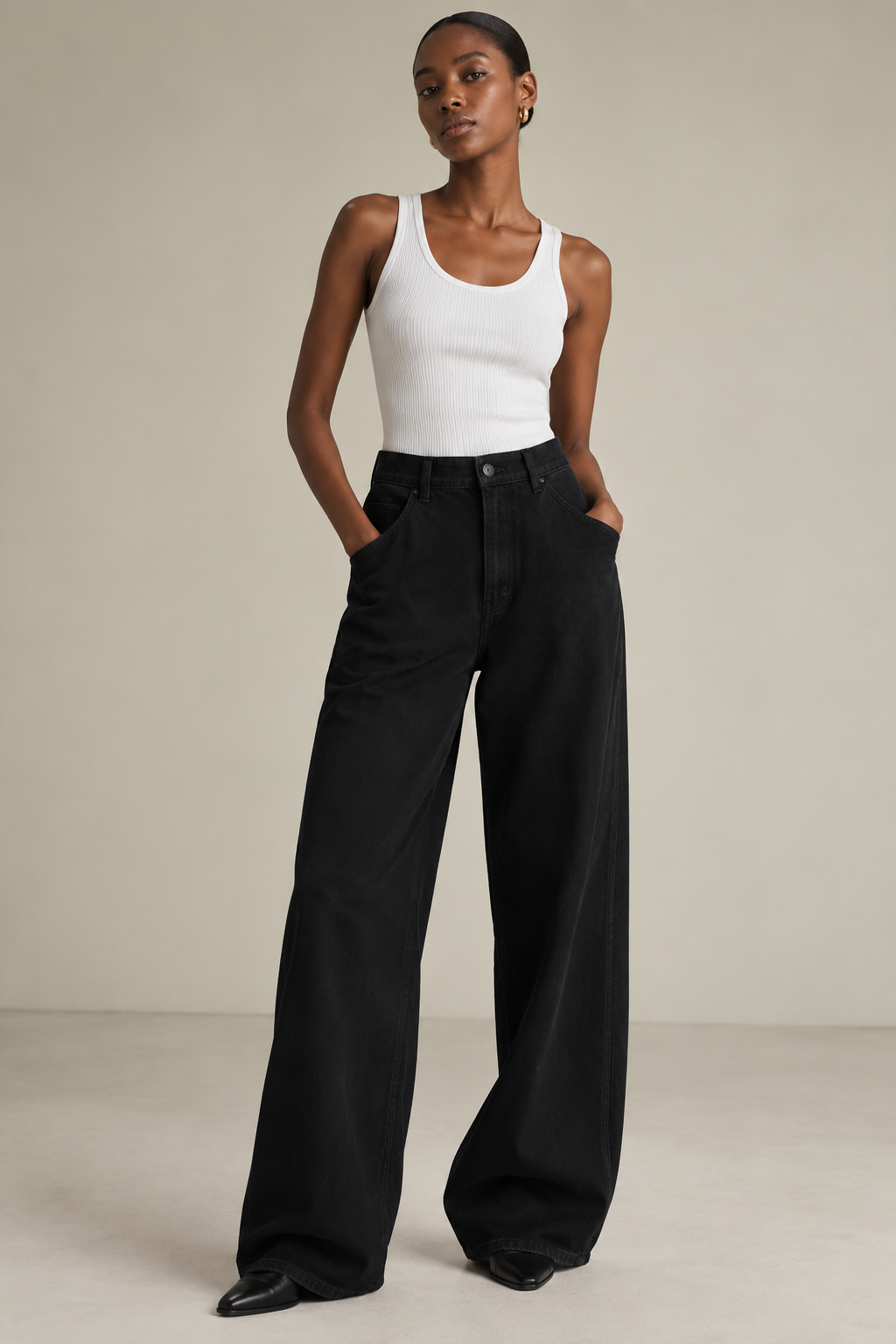 Calça preta jeans mom wide leg vintage 44 Selfide