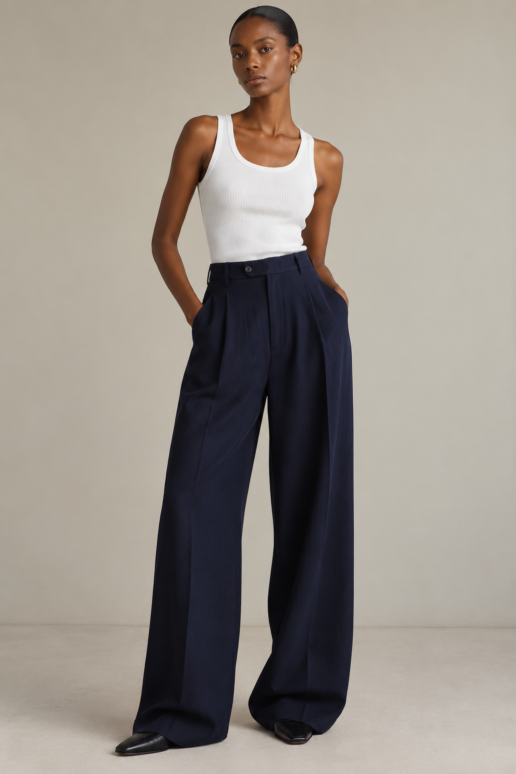Calça de alfaiataria azul reta vintage Yatchy 42