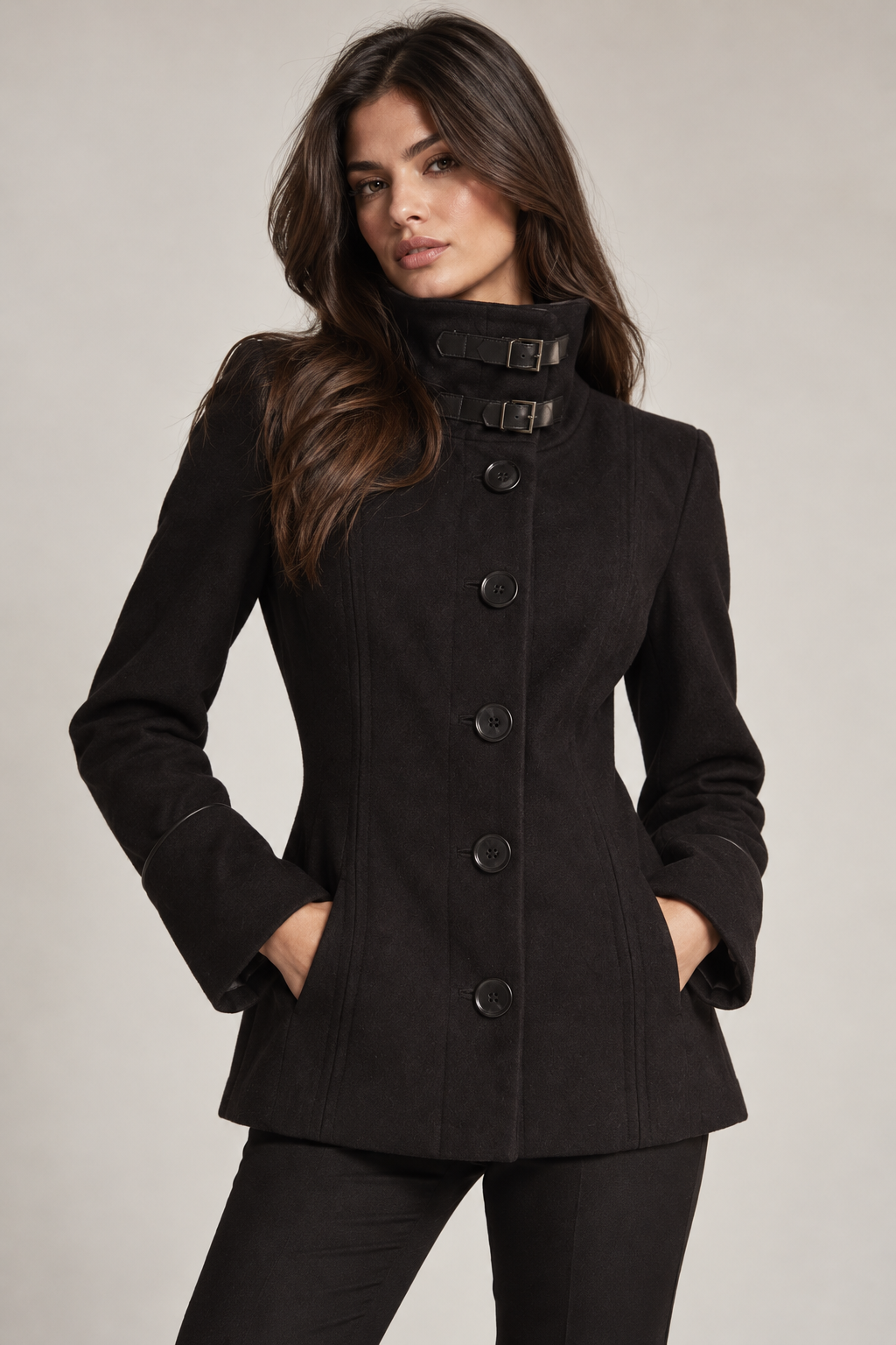 Casaco Zara 60% Lã com Gola Alta e Fivelas | M