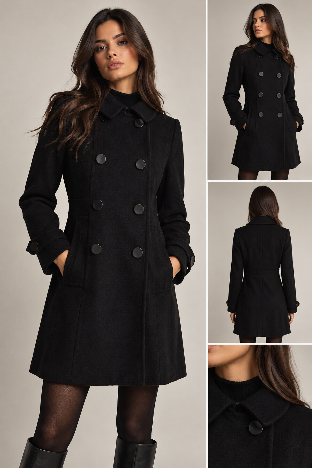 Casaco Preto H&M Vintage 60% Lã com Abotoamento Duplo | M
