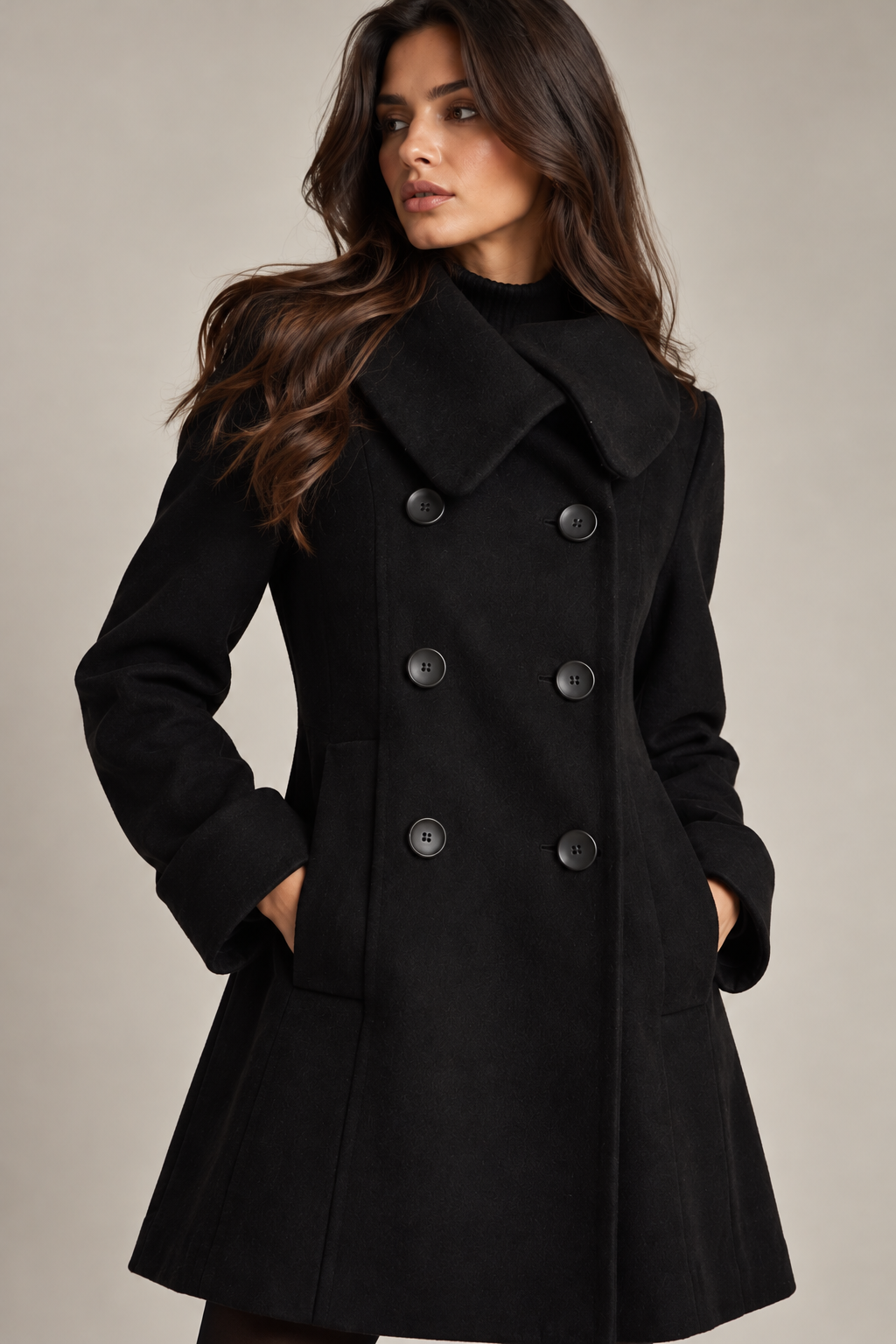 Casaco Preto Zara 60% Lã com Gola Ampla | L