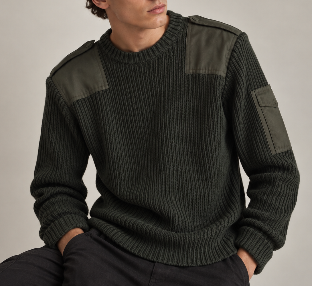 Suéter Masculino Vintage 50% Lã com Painéis nos Ombros | L–XL