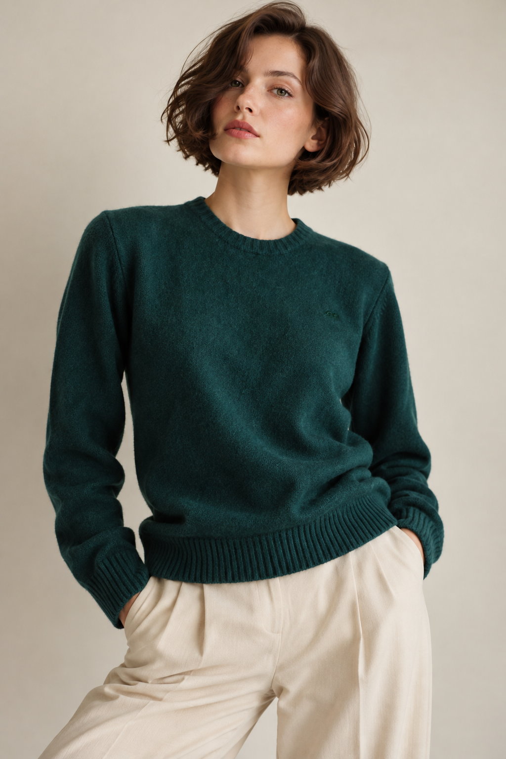 Camisola Sacoor verde em lã de cordeiro · S