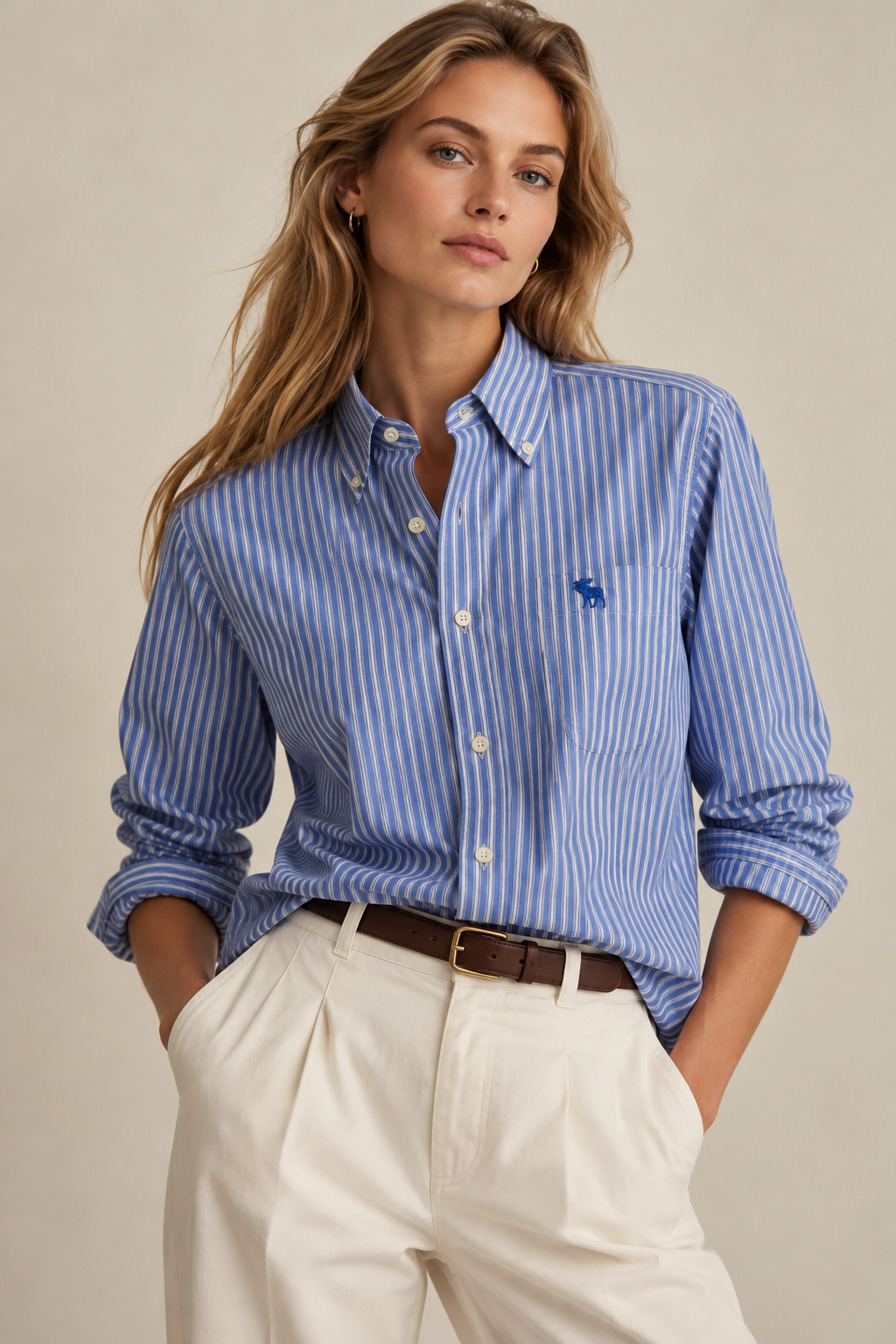 Camisa Abercrombie & Fitch às riscas azuis Muscle | L