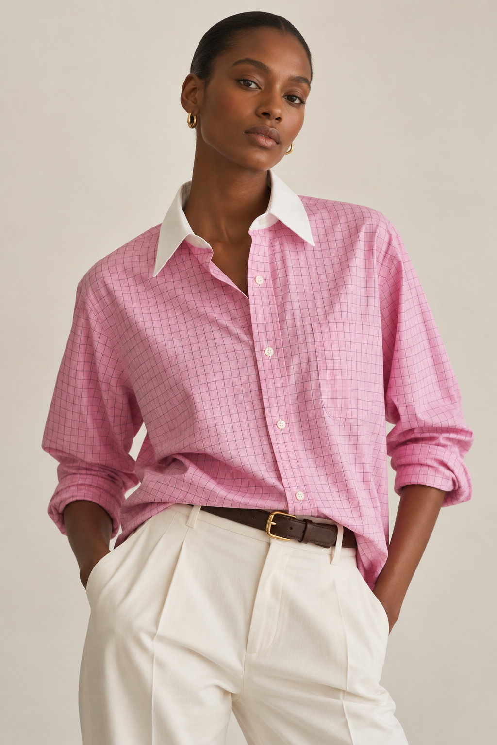 Camisa Polo Ralph Lauren rosa com gola branca | 44