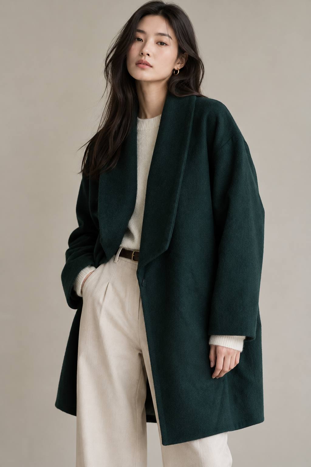 Casaco vintage Yerse verde-escuro com lã | L