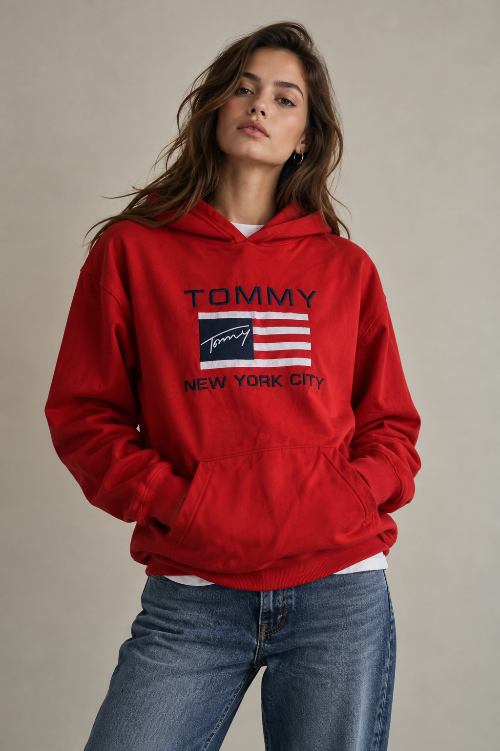 Moletom Tommy Hilfiger vermelho com capuz | M