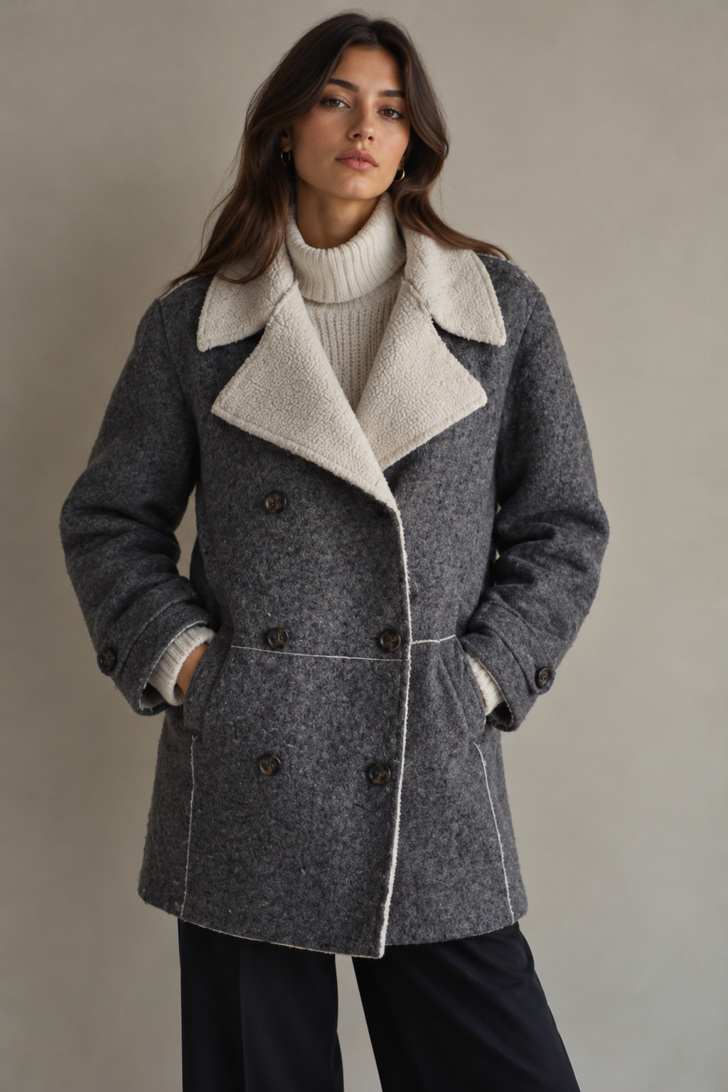 Sobretudo Zara cinzento 82% lã  – M