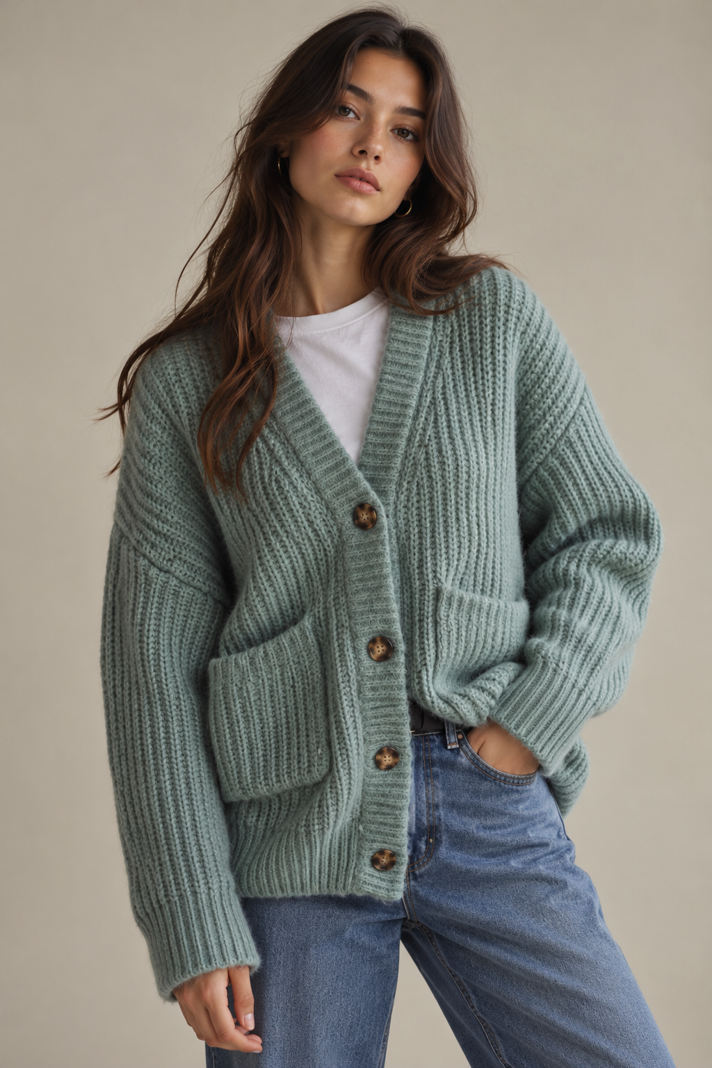 Cardigã Zara oversized com Lã e Alpaca – S