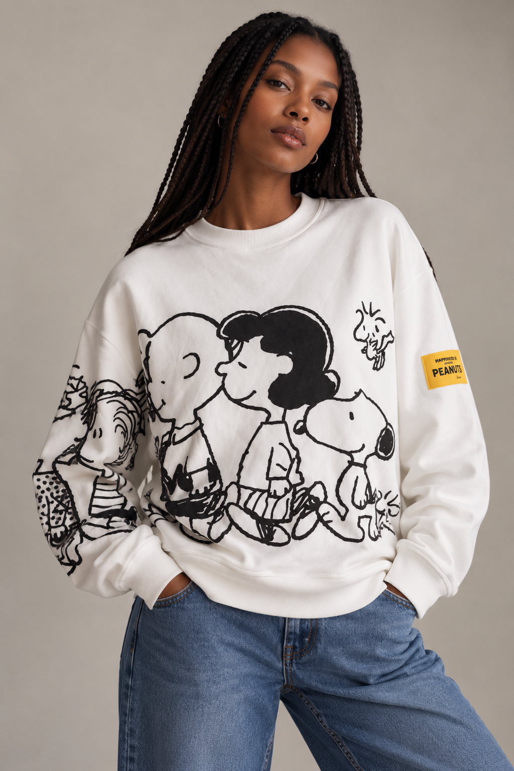 Moletom branco algodão Peanuts Stradivarius - S