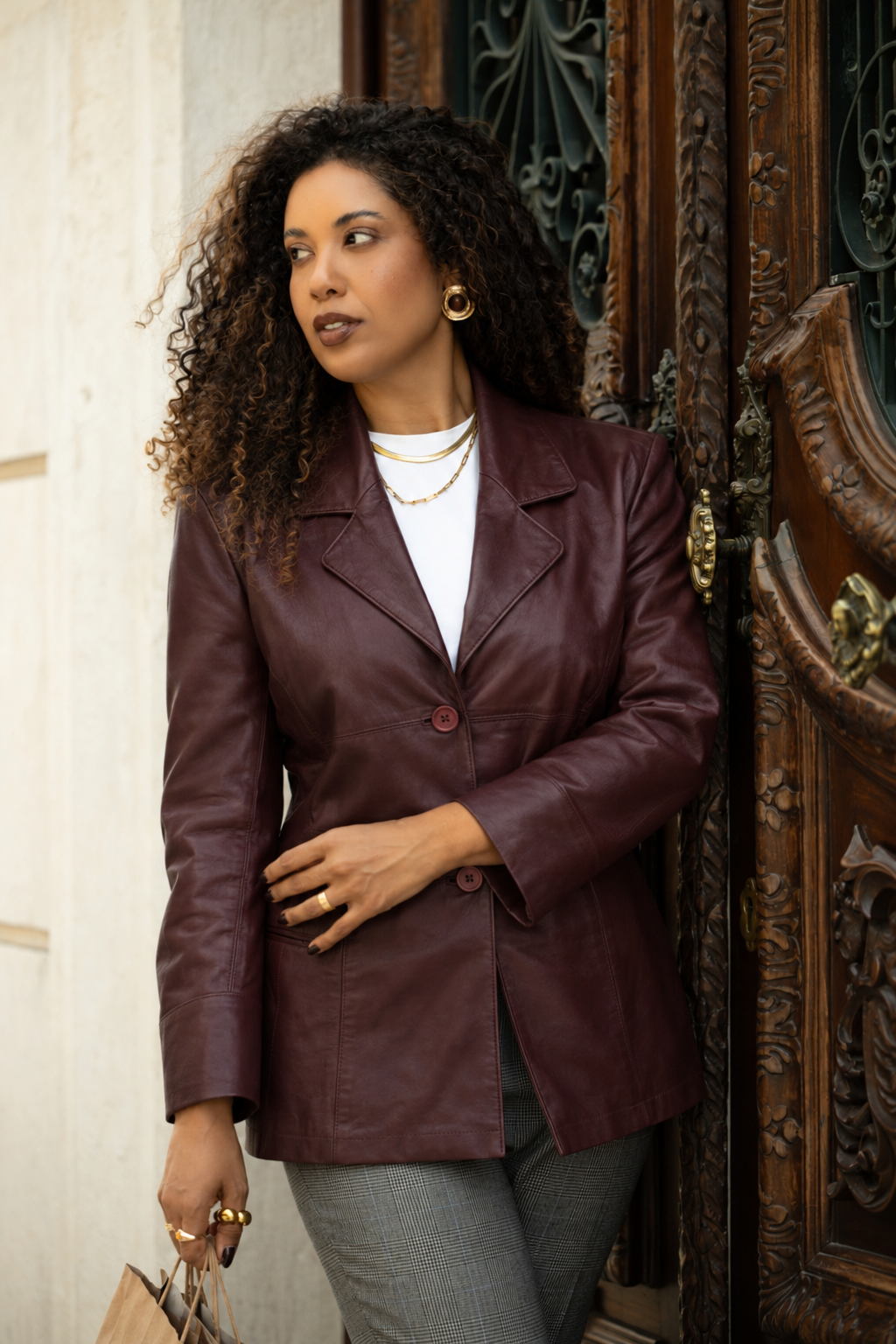 Blazer Vintage Republika em Pele Bordeaux | L