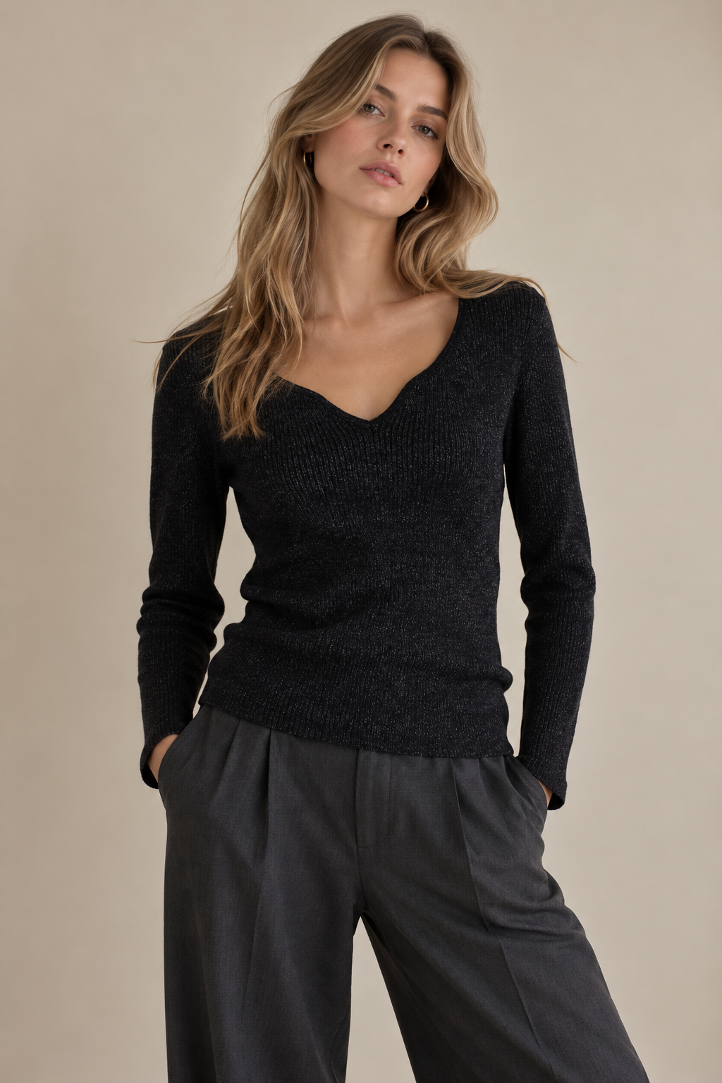 Camisola de lurex preta L