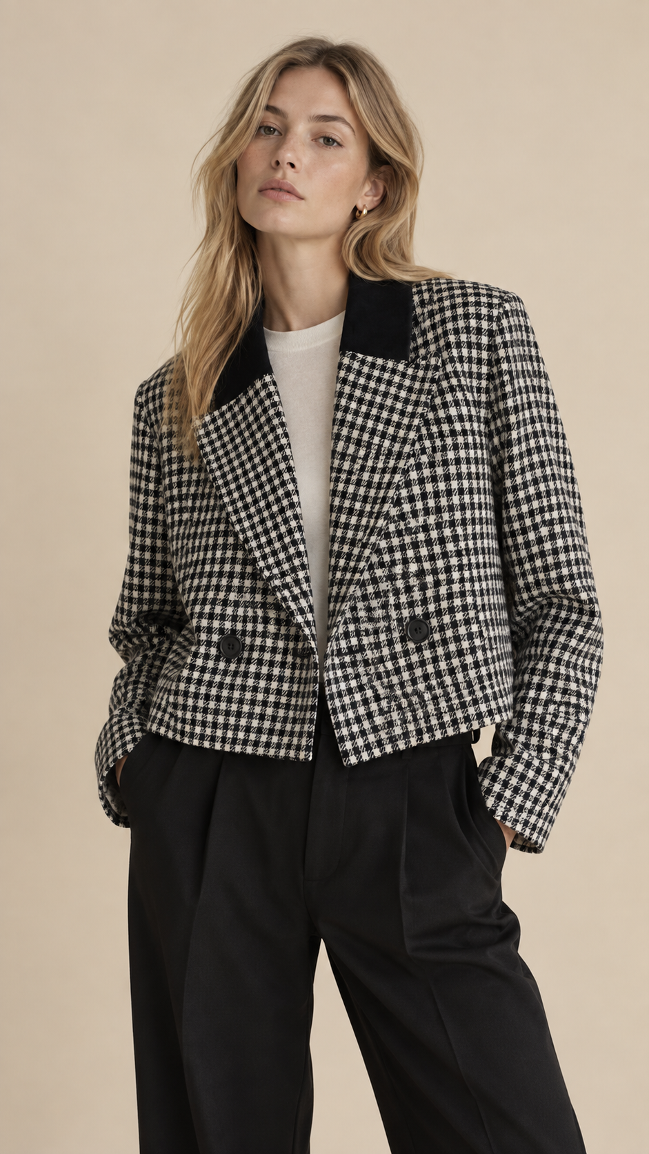 Blazer vintage pied-de-poule preto e branco Top Coat
