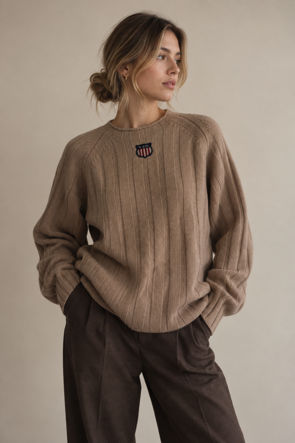 Camisola lã bege vintage L